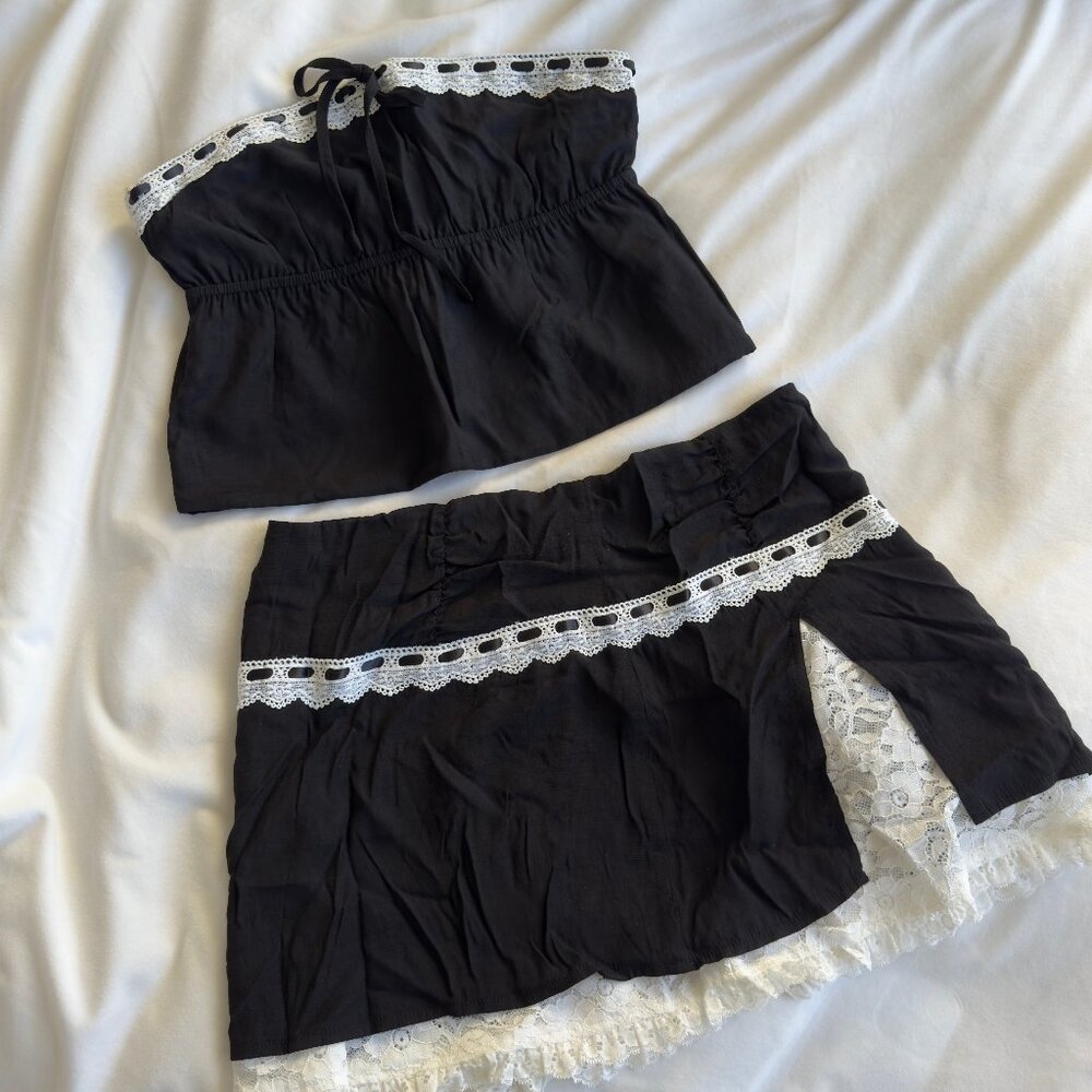 Tiger Mist Black White Lace Matching Set Darcy Top and Jaz Skirt NWT